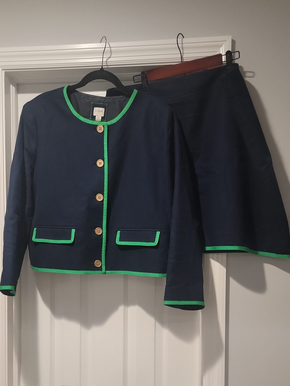 J.Crew Navy Green Trim Lady Jacket & Skirt Set Size 18/20